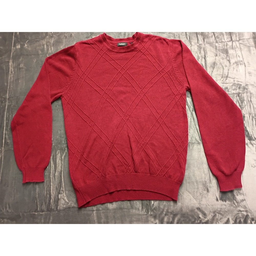 Van Heusen Studio Mens Red Argyle Crew Neck Long Sleeve‎ Cotton Sweater M